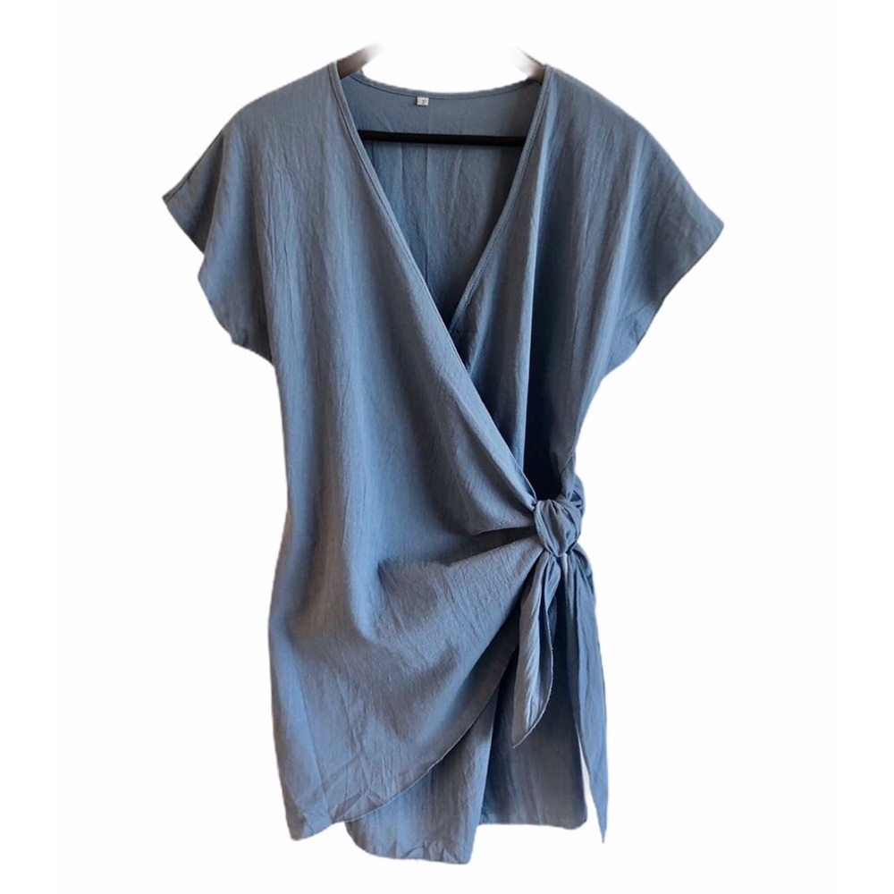 Blue Wrap Tie Dress - Picture 6 of 7